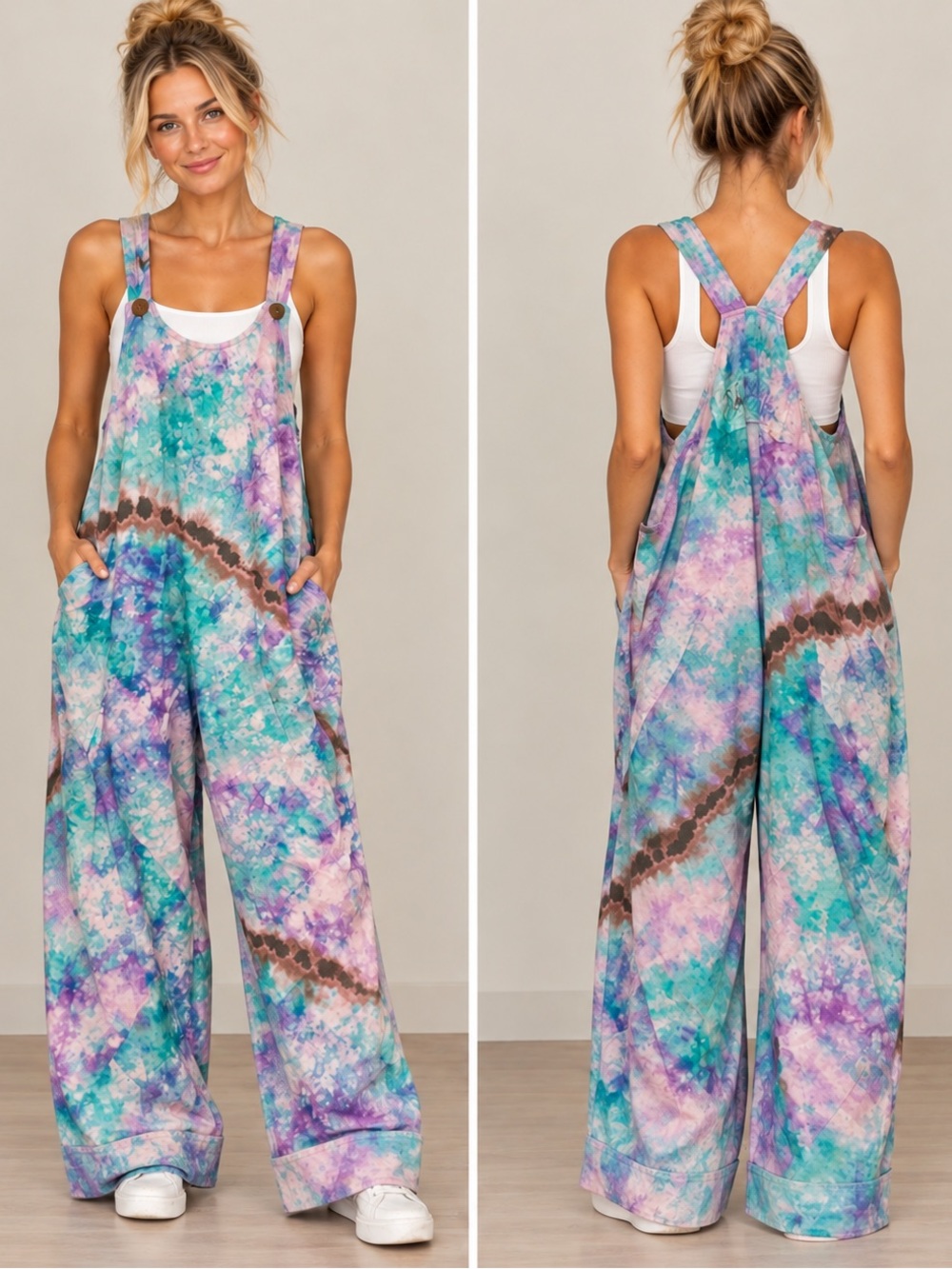 Tie-Dye Wide-Leg Jumpsuit - Multicolor